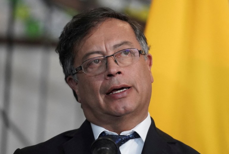  Colombia's President Gustavo Petro addresses the media after a meeting, in Bogota, Colombia July 22, 2022. REUTERS/Nathalia Angarita/File Photo