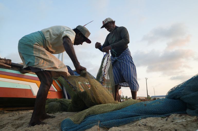 Sri Lanka fishermen with nets