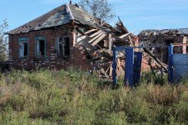 A house damaged in shelling in Ukraine's Kharkiv region