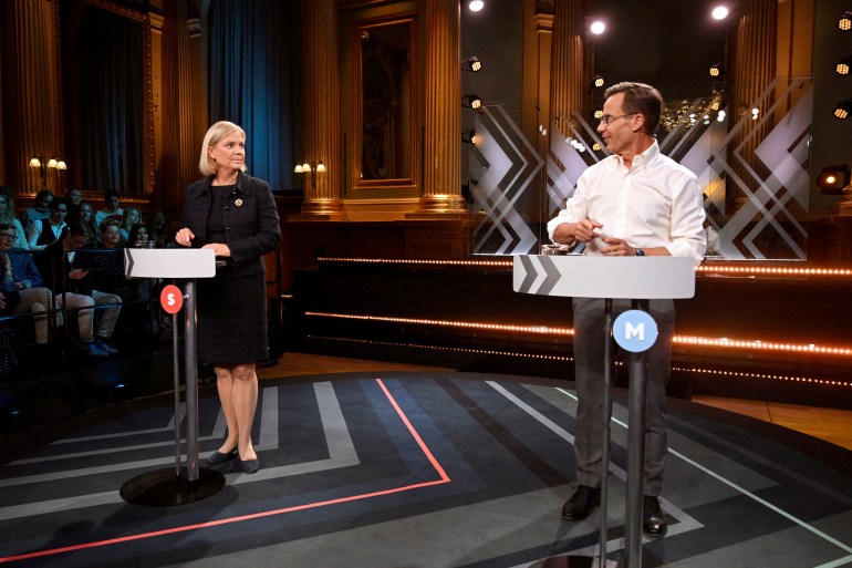 Swedish Prime Minister and leader of the Social Democrats, Magdalena Andersson, meets her opponent Ulf Kristersson