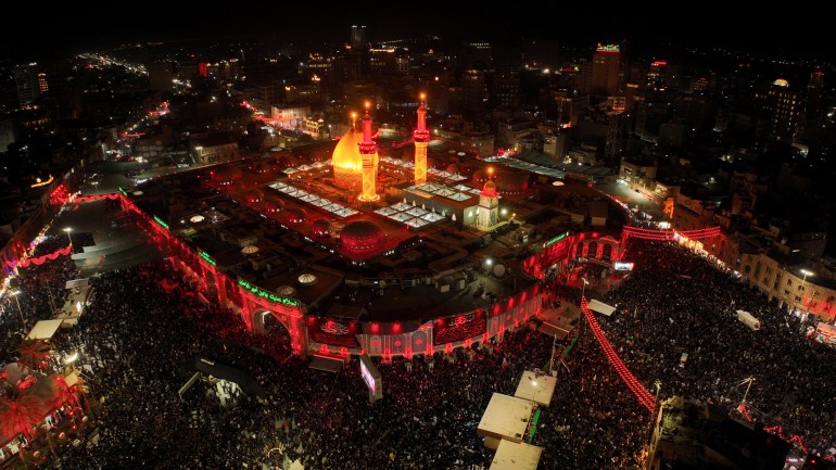 An aerial view shows the shrines of Imam al-Abbas ahead of the holy Shi'ite ritual of Arbaeen in Kerbala