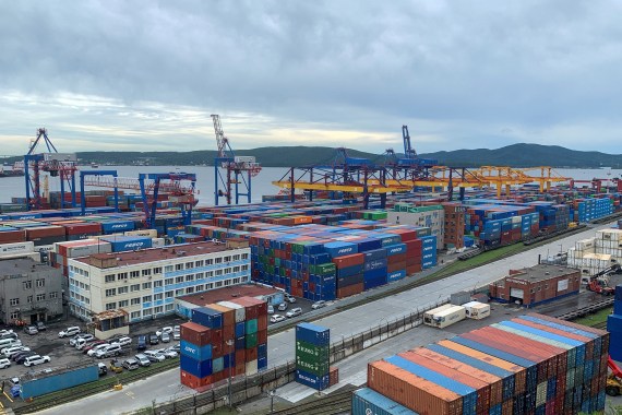 A view of containers at the port city of Vladivostok