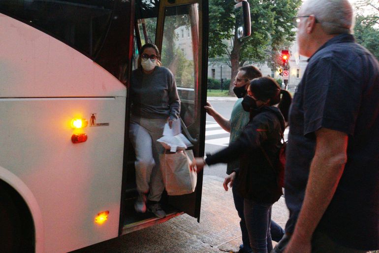 A group of migrants and asylum seekers sent by bus to Washington, DC