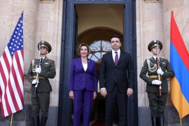 US House of Representatives Speaker Nancy Pelosi attends a meeting with Speaker of the National Assembly of Armenia Alen Simonyan in Yerevan