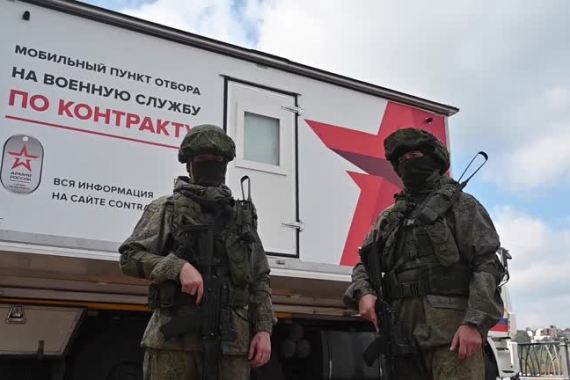 The Russian army, seeking contract soldiers for what it calls the "special military operation" in Ukraine, is using mobile recruiting trucks to attract volunteers, offering nearly $3,000 a month as an incentive.