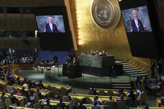 US President Joe Biden addresses the 77th Session of the United Nations General Assembly at U.N. Headquarters in New York City