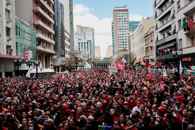 Lula supporters are seen during a rally of the former Brazilian President and presidential candidate Luiz Inacio Lula da Silva in Curitiba, Brazil, September 17, 2022.