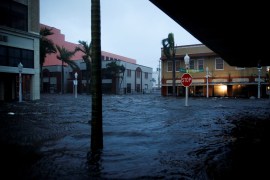 A flooded street is seen in downtown Fort Myers after Hurricane Ian made landfall in southwestern Florida [Marco Bello/Reuters]