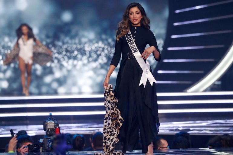 Bahrain's Manar Nadeem Deyani takes part in the National Costume portion of the Miss Universe pageant, in Eilat, Israel in 2021.