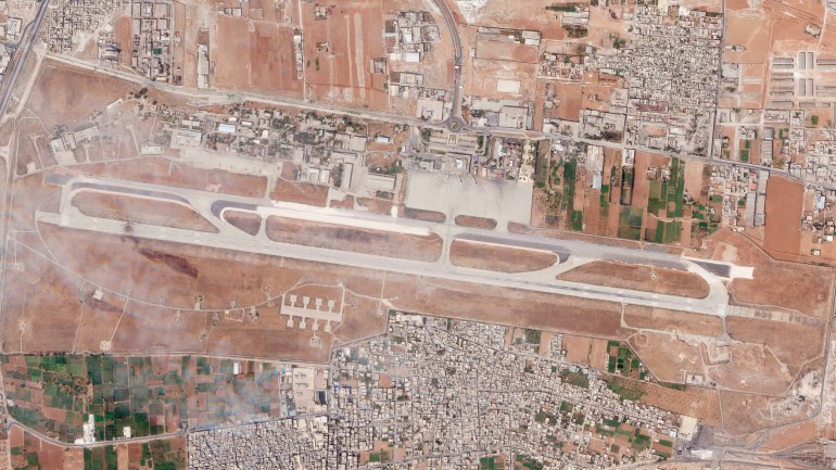 This satellite photo shows the damage after an Israeli strike targeted the Aleppo airport.