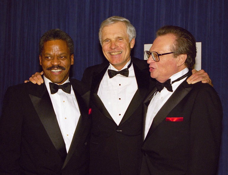 Bernard Shaw, Ted Turner, Larry King in tuxedoes