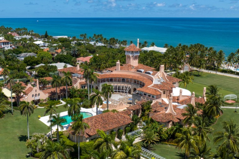 Aerial shot of Trump's beachfront Mar-a-Lago estate in Palm Beach, Florida.