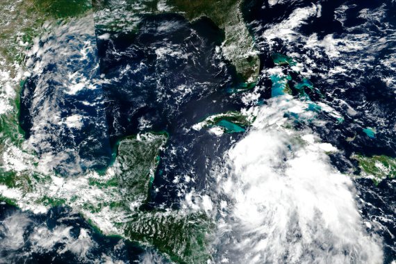 A satellite image shows Hurricane Ian over the Caribbean Sea