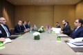 Armenian Foreign minister Ararat Mirzoyan and Azerbaijan's Foreign minister Jeyhun Bayramov with their delegations