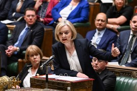 A handout photograph released by the UK Parliament shows the United Kingdom's Prime Minister Liz Truss speaking during Prime Minister's Questions in the House of Commons in London, the UK on October 19, 2022.