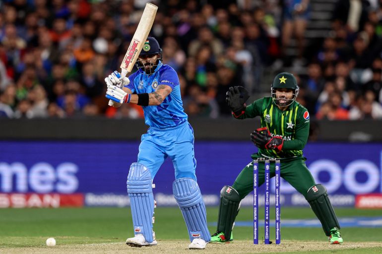 India's Virat Kohli plays a shot during the ICC men's Twenty20 World Cup 2022 cricket match between India and Pakistan at Melbourne Cricket Ground (MCG) in Melbourne on October 23, 2022.