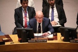Russian Ambassador to the UN Vasily Nebenzya attends vote at the UNSC on a resolution to not recognize Russia&#39;s annexation of four Ukrainian regionsthe regions of Donetsk, Luhansk, Kherson and Zaporizhzhia on September 30 [Spencer Platt/Getty Images/AFP]