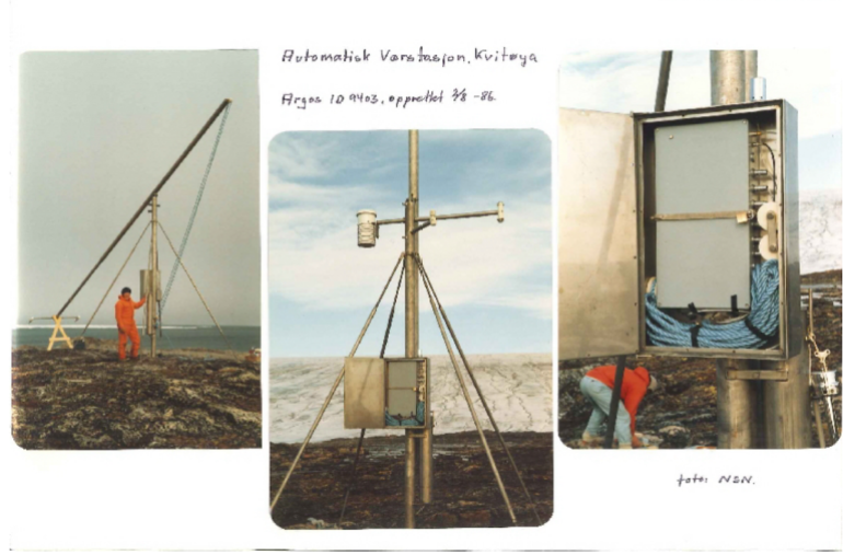 The stations Ragnar Braekkan maintained for MiT were some of the first automatic weather stations to operate in the Arctic, as seen here in a 1986 photo of the Kvitoya station.