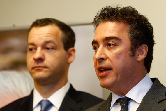 Lawyer Jared Genser and Babak Namazi, the brother and son of two prisoners in Iran, who hold both U.S. American and Iranian citizenship and who have been sentenced to lengthy prison terms in Iran, address the media in Vienna, Austria, April 25, 2017.