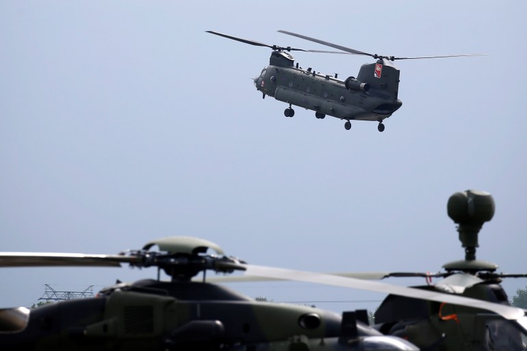 A Boeing CH-47 Chinook helicopter is seen at the ILA Air Show in Berlin, Germany in 2018 [Axel Schmidt/Reuters]
