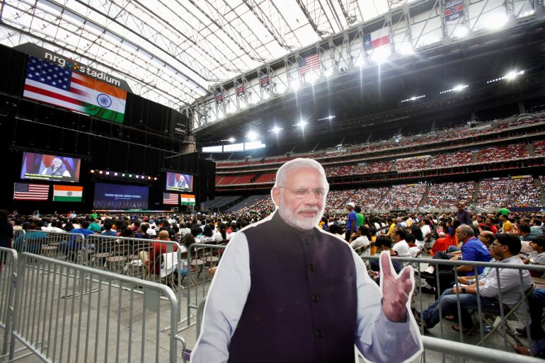 A cardboard cutout of Indian Prime Minister Narendra Modi during a "Howdy, Modi" rally celebrating Modi at NRG Stadium in Houston, Texas, U.S