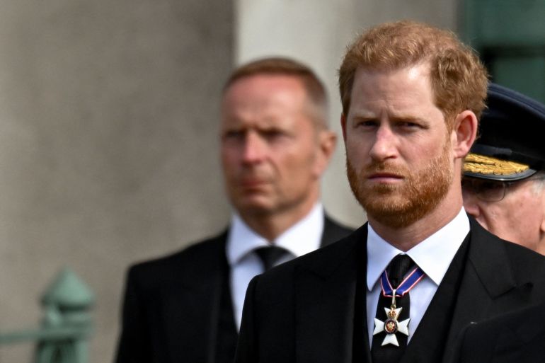 Prince Harry attends the state funeral of Queen Elizabeth II in the UK.
