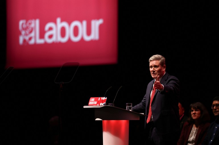 UK Labour Party leader Keir Starmer speaking at his party's annual conference in Liverpool, the UK.