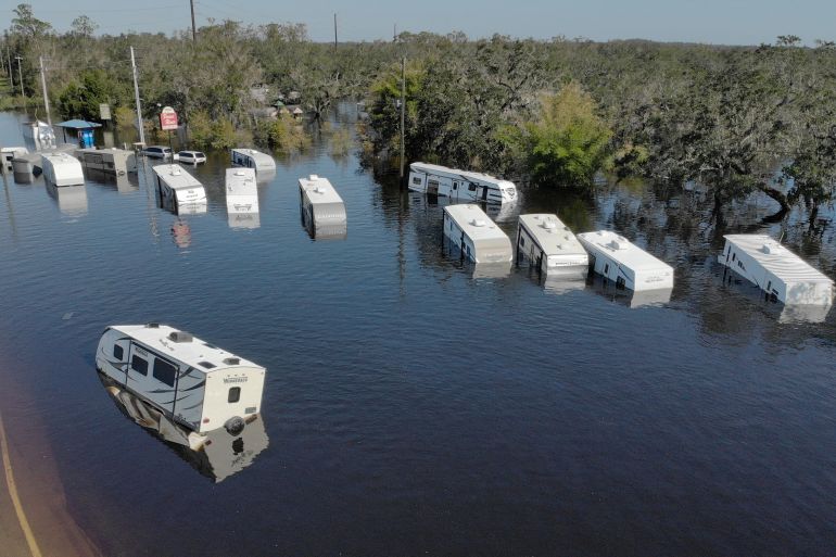 A flooded trailer park is seen after Hurricane Ian caused widespread destruction in Arcadia, Florida, U.S., October 4, 2022.