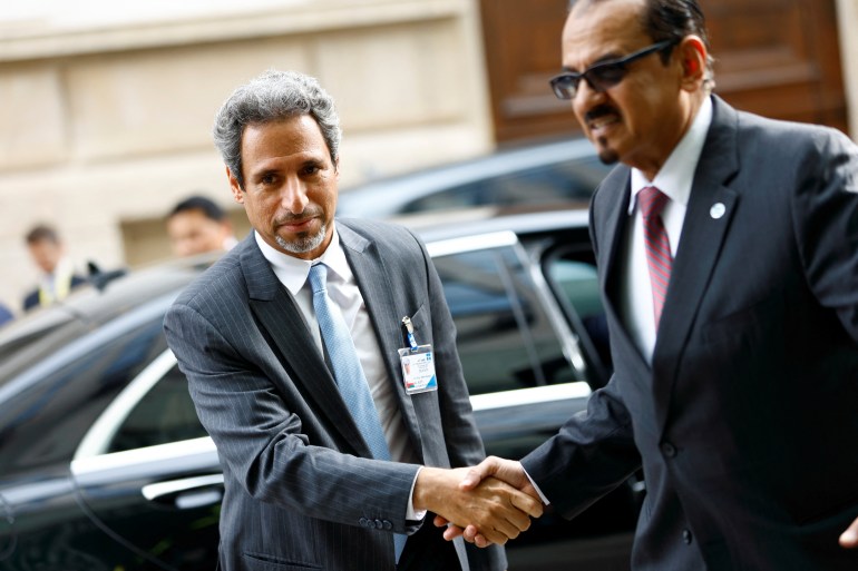 Oman Minister of Energy Salim Al-Aufi gestures at the Organisation of the Petroleum Exporting Countries (OPEC) headquarters in Vienna