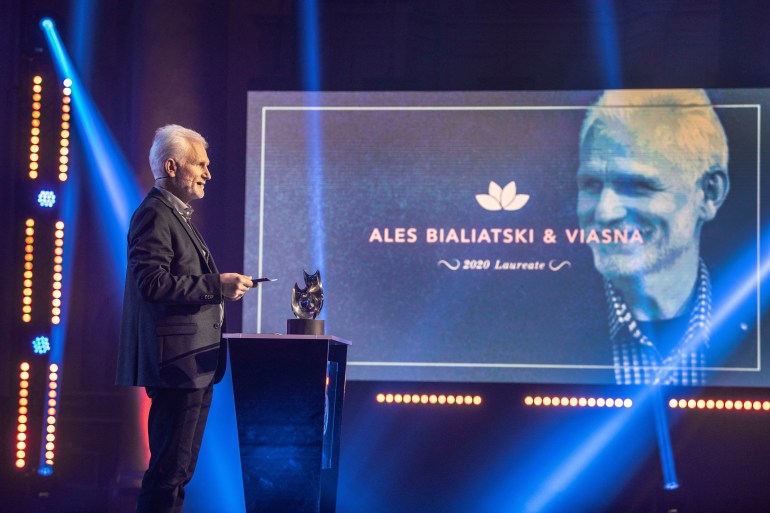 Human rights activist Ales Bialiatski, founder of the organisation Viasna (Belarus), receives the 2020 Right Livelihood Award at the digital award ceremony in Stockholm