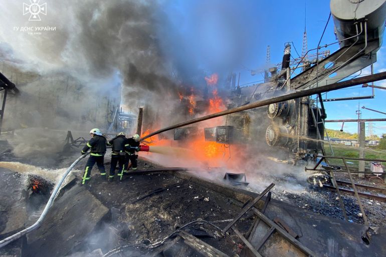 firefighters work to tackle blaze