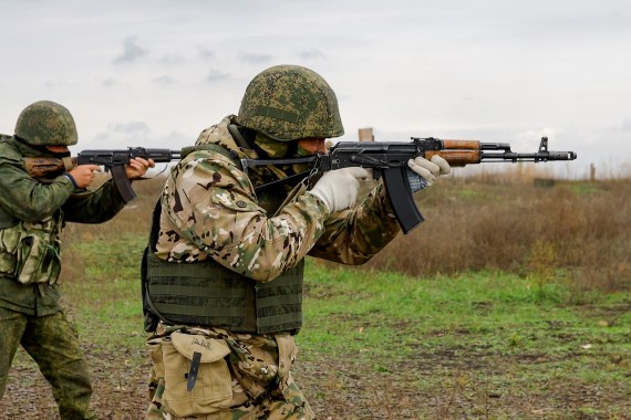 Russian reservists train at a shooting range in Donetsk, Ukraine.