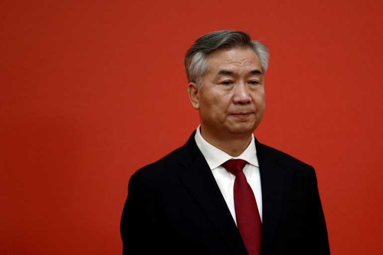 New Politburo Standing Committee member Li Xi meets the media after the 20th National Congress of the Communist Party of China, at the Great Hall of the People in Beijing, China 