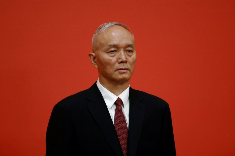 New member of the Politburo Standing Committee Cai Qi meets the media after the 20th National Congress of the Communist Party of China, at the Great Hall of the People in Beijing
