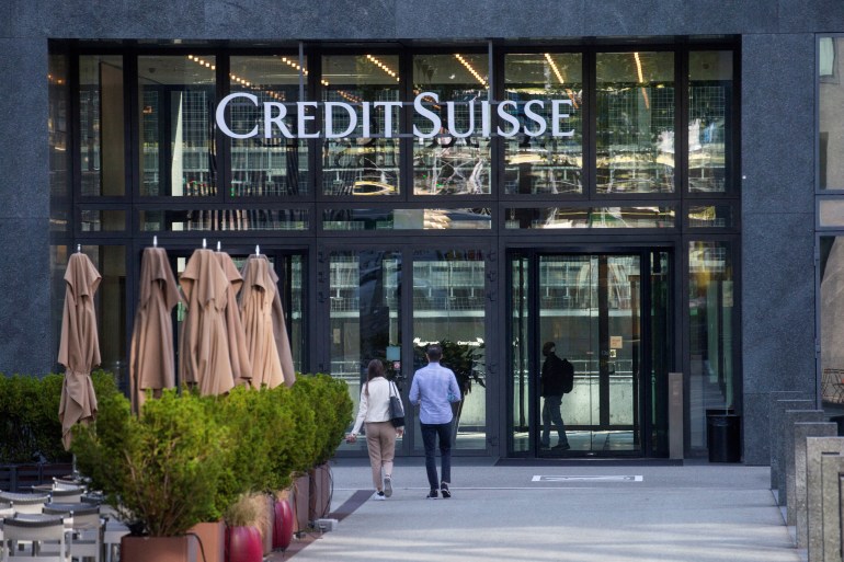 The logo of Swiss bank Credit Suisse is seen at an office building in Zurich, Switzerland