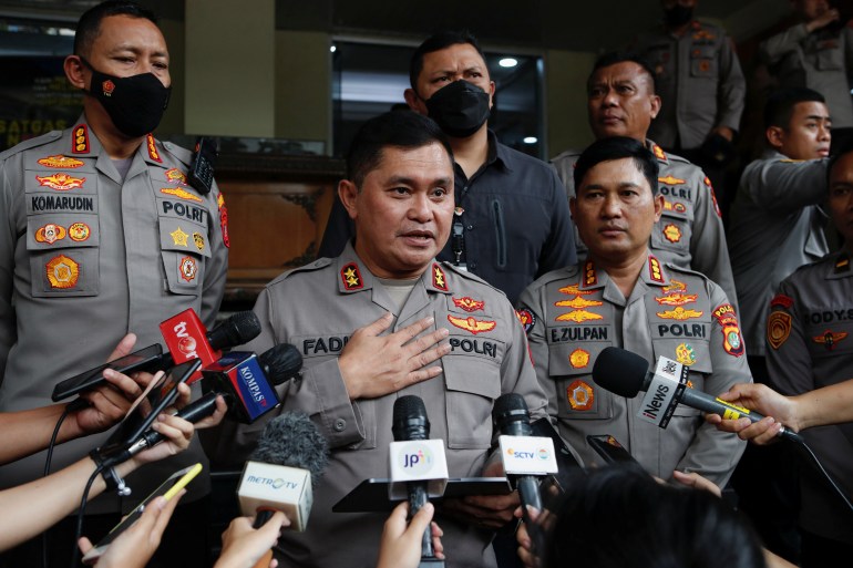 Greater Jakarta police chief Muhammad Fadil Imran gives a statement after Indonesian authorities detained a woman carrying a gun outside the presidential palace in Jakarta, Indonesia on October 25, 2022 [Ajeng Dinar Ulfiana/Reuters]