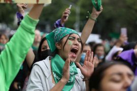 A woman yells during a protest for abortion rights in Mexico City