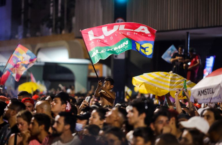 Supporters of Brazil's former President and presidential candidate Luiz Inacio Lula da Silva