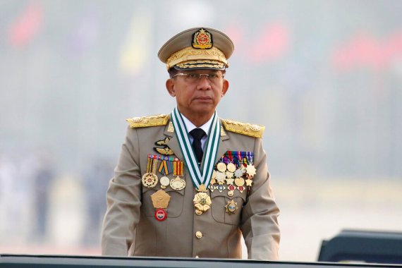 Myanmar's Commander-in-Chief wearing army uniform with medals