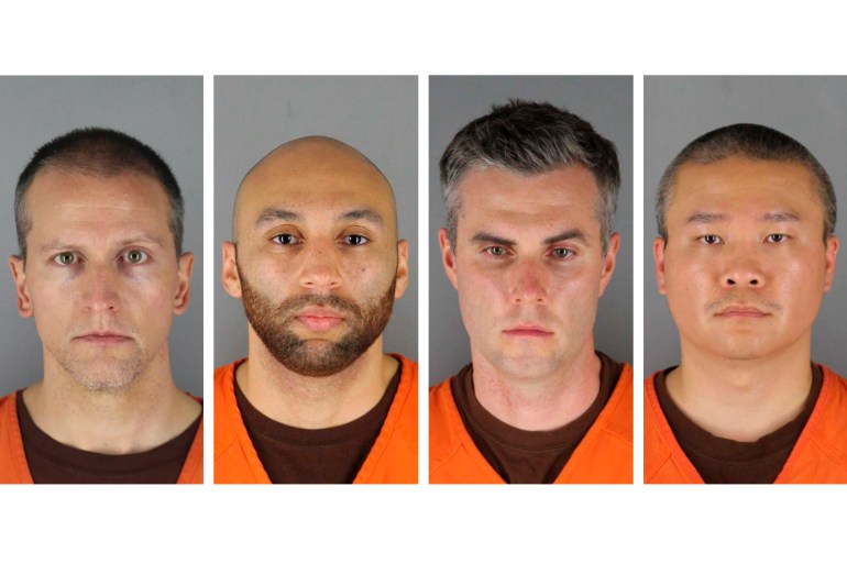From left: Derek Chauvin, J. Alexander Kueng, Thomas Lane and Tou Thao, the four police officers charged in the killing of George Floyd [File: Hennepin County Sheriff''s Office via AP Photo]