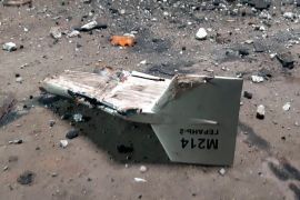 This undated photograph reportedly shows the wreckage of what Kyiv has described as an Iranian Shahed drone [File: Ukrainian military&#39;s Strategic Communications Directorate via AP]
