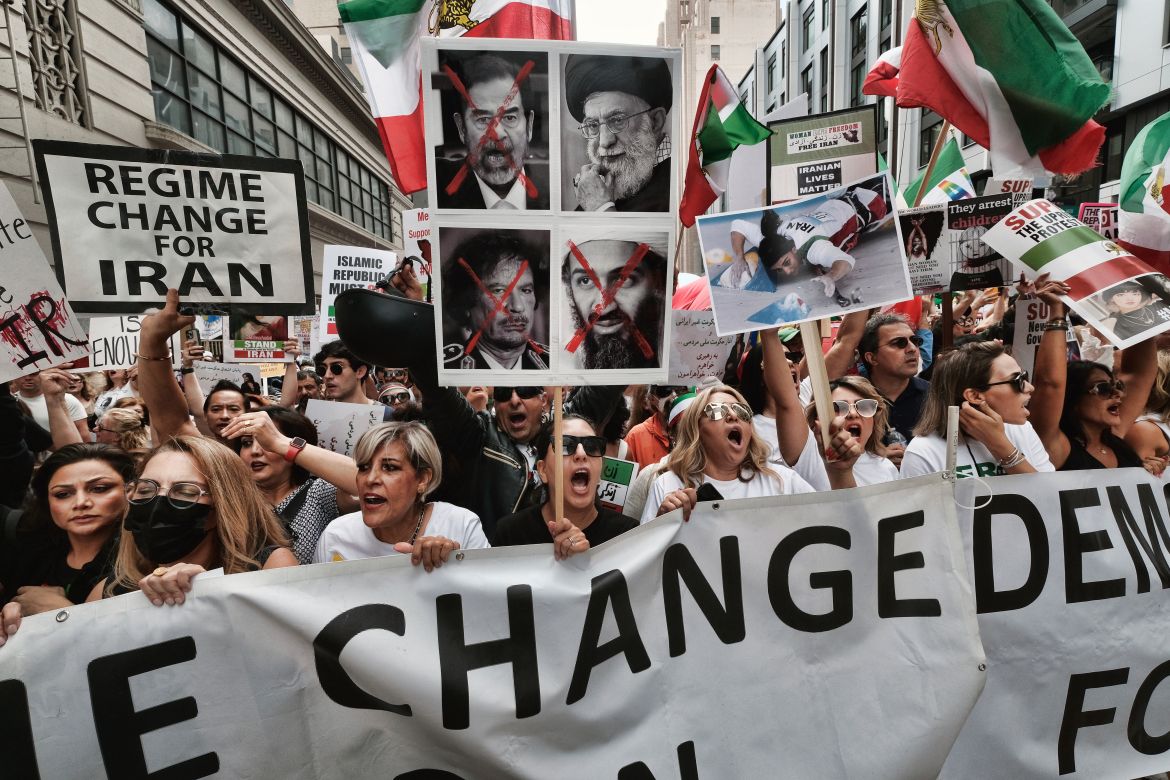 Women shout during a protest against the Iranian regime, in Los Angeles.
