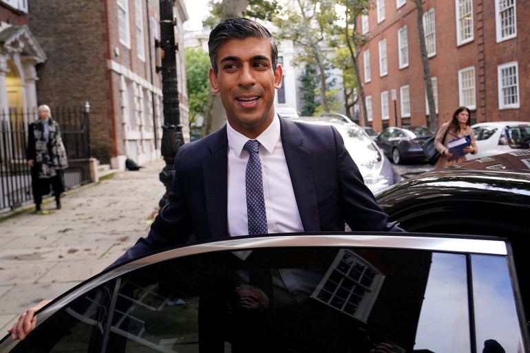 Conservative Party leadership candidate Rishi Sunak leaves the campaign office in London, Monday, Oct. 24, 2022. Sunak ran for Britain’s top job and lost. Now he’s back with a second chance to become prime minister. (AP Photo/Aberto Pezzali)