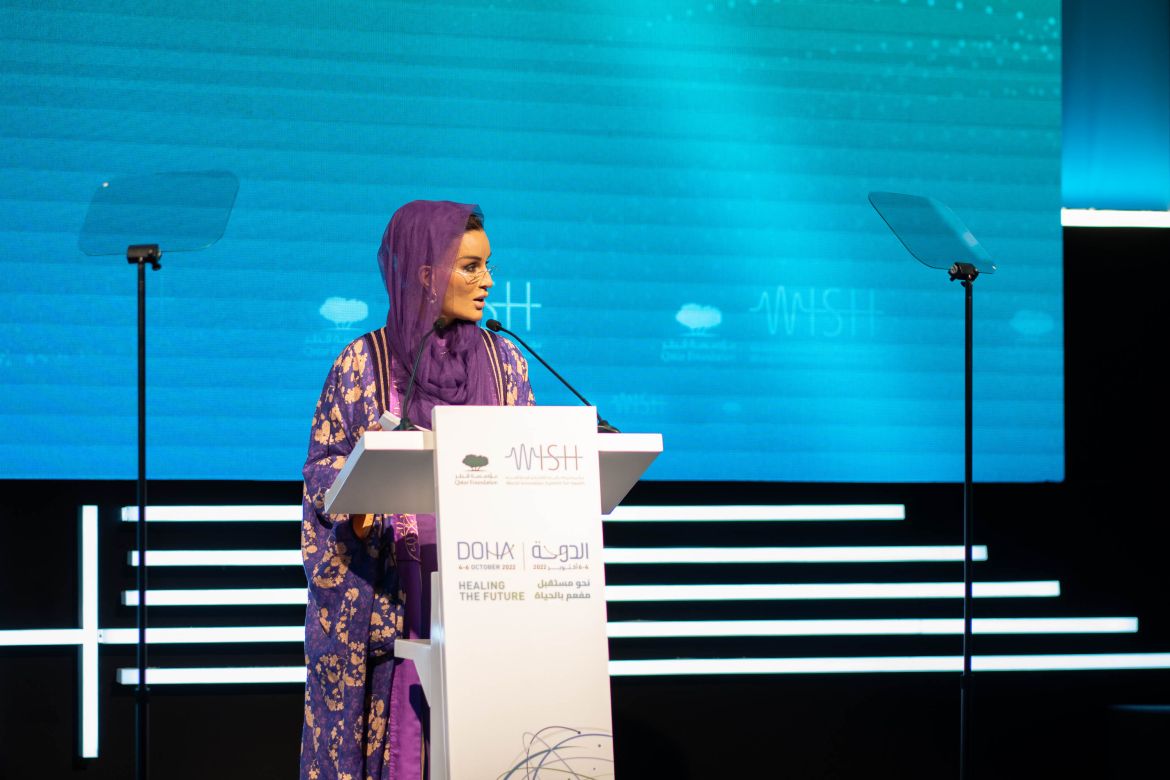 Her Highness Sheikha Moza bint Nasser, Chairperson of Qatar Foundation, opened the 2022 edition of Qatar Foundation’s World Innovation Summit for Health (WISH)