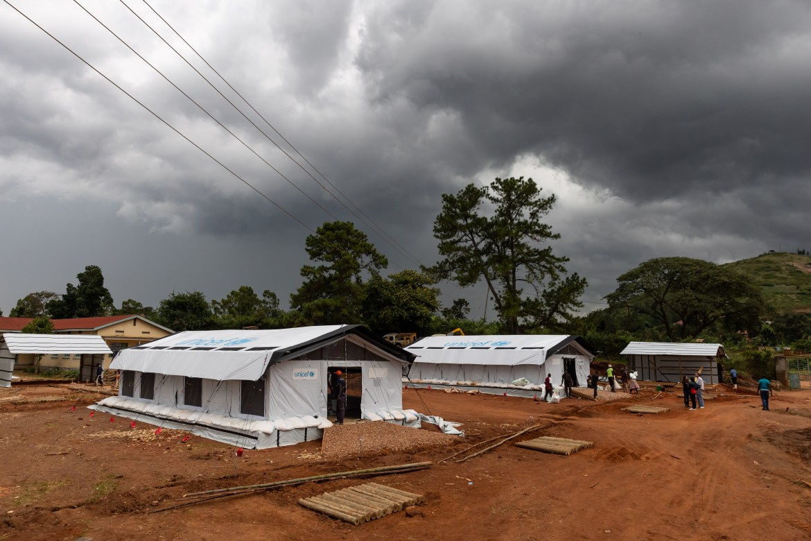 A general view of a makeshift Ebola Treatment Unit under construction