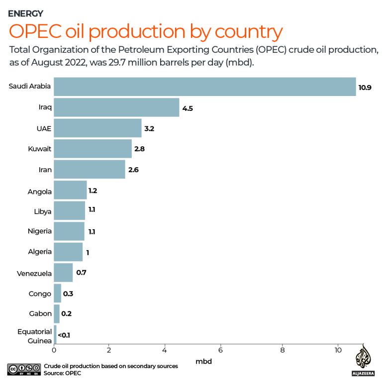INTERACTIVO - Producción de petróleo de la OPEP por país