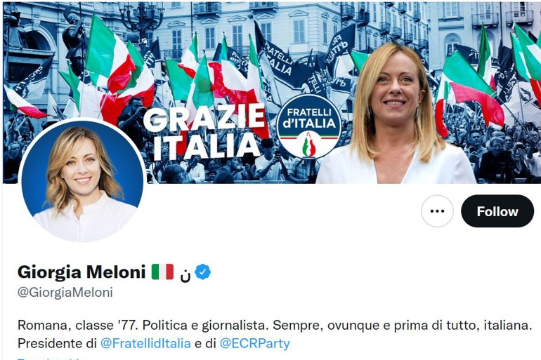Giorgia Meloni's Twitter profile