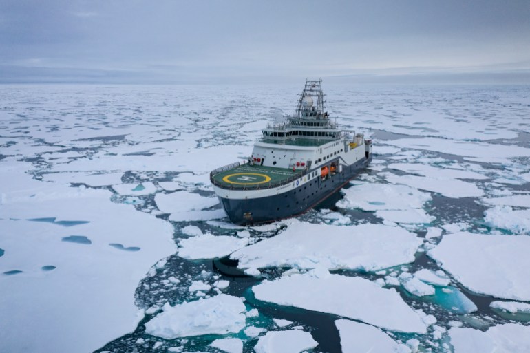 The Kronprins Haakon, Norway's only icebreaking research vessel, on the Barents Sea.