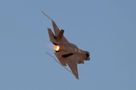 Israel's F-35 Lightning II fighter jet takes part in an aerial display