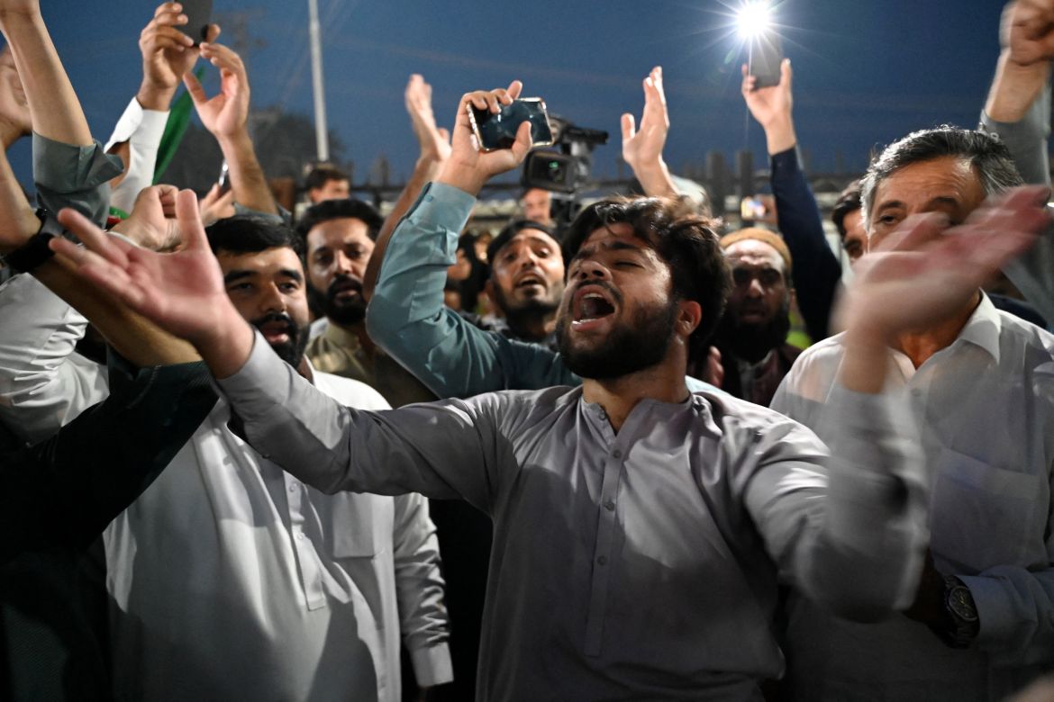 Supporters of Pakistan's former prime minister Imran Khan, take part in a protest
